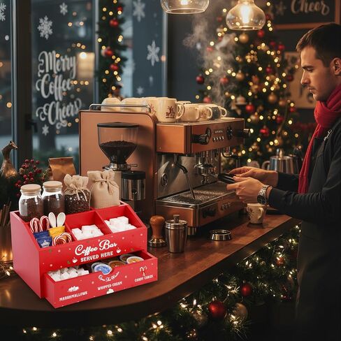 Chunful Red Hot Cocoa Bar Organizer Wood Coffee Station Storage Box Countertop Coffee Candy Holder Hot Chocolate Bar Basket Stand Table Basket Decor for Holiday Gift Kitchen Home Office in Saudi Arabia