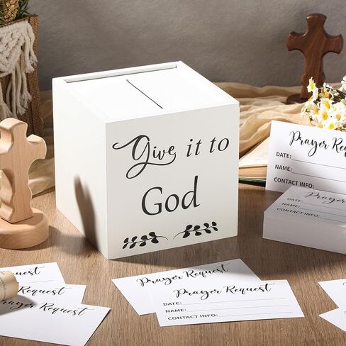 Chunful Wood Prayer Box with 100 Prayer Request Card to Writes on Bulk 6.3" Give It to God Wooden Distressed Box Church Bible Christian Nativity Gift for Easter First Communion Women Men Sunday School in Saudi Arabia