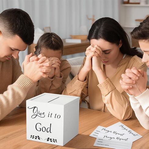 Chunful Wood Prayer Box with 100 Prayer Request Card to Writes on Bulk 6.3" Give It to God Wooden Distressed Box Church Bible Christian Nativity Gift for Easter First Communion Women Men Sunday School in Saudi Arabia