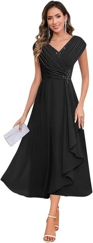 فساتين أم العروس شيفون مزينة بالدانتيل وأكمام قصيرة فستان سهرة رسمي مكشكش لحفلات الزفاف in Kuwait