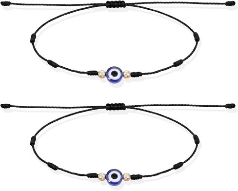 Yolev 2 Pcs Evil Eye Bracelets for Women Men 7 Knot of Protection Bracelet Adjustable Black String Bracelet with Gold Beads Handmade Braided Evil Eye Jewelry for Women Men Family Friends Gifts in Saudi Arabia