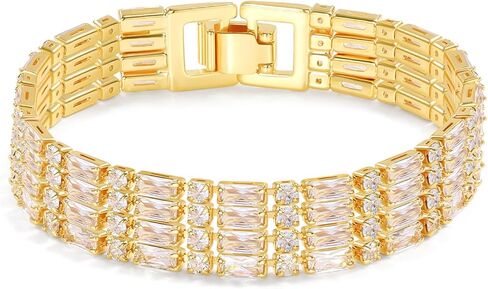 14K Gold Plated Tennis Bracelet for Women – Classic CZ Link Design, Fits 6.0"–7.2" Wrists – Stylish Sparkling Jewelry Gift, Timeless Tennis Bracelets for Women in Saudi Arabia