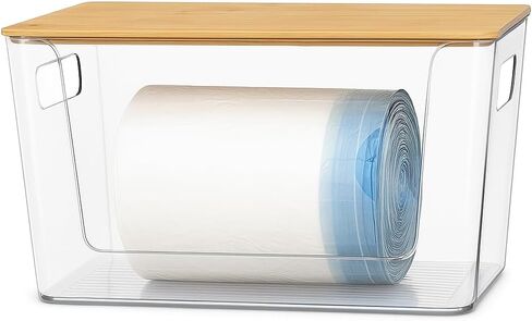 2 حزمة صناديق تخزين قابلة للتكديس مع أغطية الخيزران ، وحاويات تخزين بلاستيكية مع مقبض ، مثالية للمخزن ، الحمام ، المطبخ ، خزانة ، خزانة ، منظم الثلاجة والتخزين in Kuwait