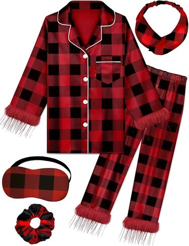 2 قطعة الاطفال بيجامة من الحرير الفتيات بيجامة من الساتان مجموعة طويلة الأكمام مع الريش حريري PJS زر أسفل ملابس خاصة الزي in Kuwait