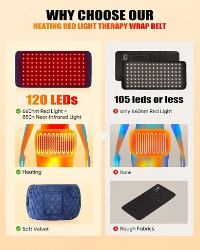 120 LED علاج بالضوء الأحمر لحزام وسادة تدفئة الجسم، لفافة علاجية للخصر والركبتين والساقين، 660 نانومتر و850 نانومتر ضوء أحمر بالقرب من لفافة العلاج الحرارية بالأشعة تحت الحمراء، هدايا in Kuwait