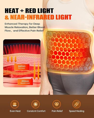 120 LED علاج بالضوء الأحمر لحزام وسادة تدفئة الجسم، لفافة علاجية للخصر والركبتين والساقين، 660 نانومتر و850 نانومتر ضوء أحمر بالقرب من لفافة العلاج الحرارية بالأشعة تحت الحمراء، هدايا in Kuwait