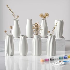 OERGKE White Ceramic Vase with Painting Kit Small vases for Flowers, Home Farmhouse Decor Modern Boho Vases for Living Room, Office, Dining Table, Bedroom, Kitchen Shelf(8packs) in Kuwait