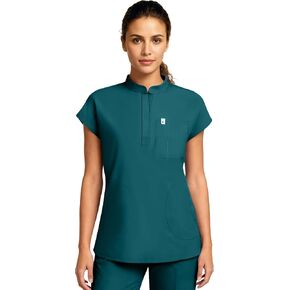 Medical Scrub Tops for Women - Mandarin Collar, Relaxed Fit, 4-Pocket Design, Shirttail Hem, Soft Stretch Scrub Shirts in Saudi Arabia