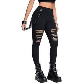 SweatyRocks Women's Gothic Punk Leggings Fishnet High Waisted Rock Skinny Pants Streetwear in Kuwait
