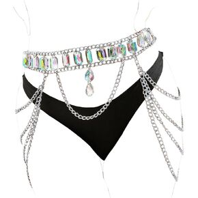 Bohemian Sexy Layered Crystal Waist Chain Bikini Tassel Chain- Sparkling Festival Body Jewelry for Women in Kuwait
