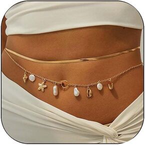 2 قطعة سلسلة الخصر صدف للنساء صدف نجم البحر حزام البطن سلاسل للنساء الصيف شاطئ الخصر مجوهرات الجسم in Kuwait