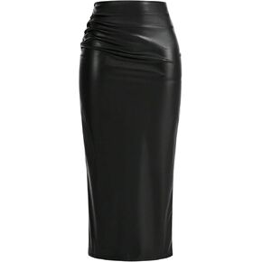 GORGLITTER المرأة Ruched بو الجلود Bodycon تنورة طويلة الشق الخلفي زمم كوكتيل التنانير قلم رصاص in Kuwait