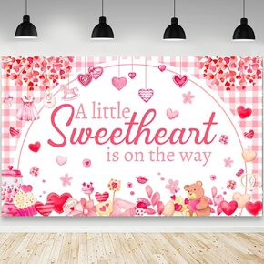 7x5ft Sweetheart Baby Shower Backdrop A Little Sweetheart is on The Way Baby Shower Photography Background Red Pink Heart Balloons Baby Shower Party Decorations Banner Photo Booth Props in Kuwait