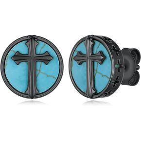 Cross Turquoise Earrings 925 Sterling Silver Genuine Turquoise Cross Studs Western Nature Gemstone Turquoises Jewelry Gifts for Men in Kuwait