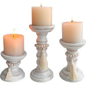 حوامل شموع خشبية لمجموعة عمود مكونة من 3 شموع ريفية حامل شمعدان طويل القامة لديكور المزرعة قطع مركزية للطاولة in Kuwait