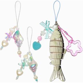3 Pcs Fish and Shell Keychain Set Realistic Fishing Theme Acrylic Keychains for Men Women Bag Purse Charms Gifts in Kuwait