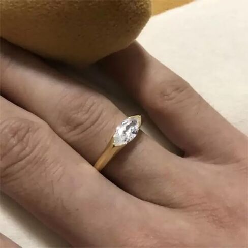 خواتم خطوبة على شكل مويسانيتي ماركيز مطلية بالذهب 18 قيراط للنساء والرجال خاتم وعد سوليتير أنيق مصنوع يدويًا يقترح خاتم زفاف هدية لها مقاس 6# in Kuwait