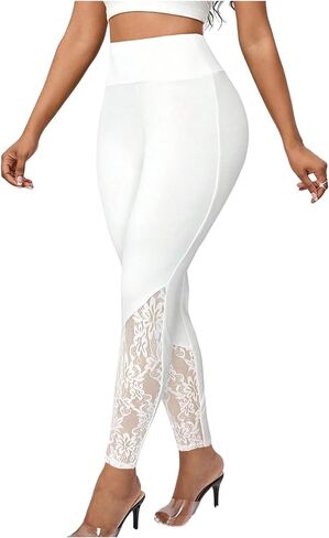 Floerns Women's See Through Lace Leggings High Waisted Clubwear Going Out Long Pants in Kuwait