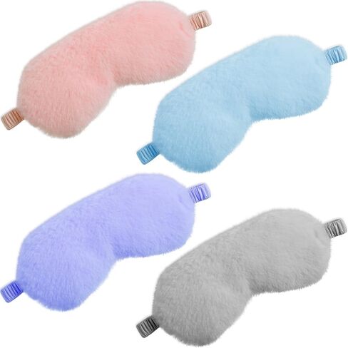 4 Pieces Plush Eye Mask Silk Furry Sleep Masks Comfortable Blindfold Eye Cover Colorful Satin Night Eyeshade Cover for Women Men Sleep Travel Nap Sleeping (Solid, Bright Colors) in Saudi Arabia