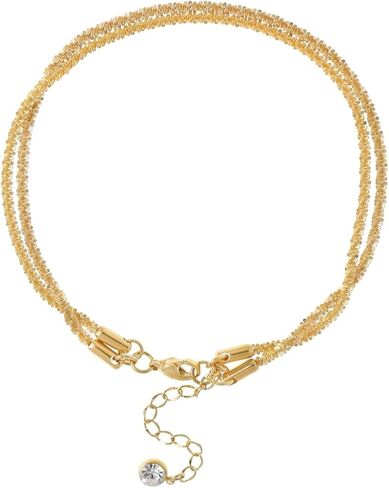 أساور الكاحل من الذهب/الفضة عيار 14 قيراط للنساء، خلخال من حجر الراين بسلسلة لامعة أنيقة، خلخال شاطئ مقاوم للماء قابل للتكديس، قابل للتعديل 8.65 بوصة + 2.3 بوصة خلخال للنساء، هدية مجوهرات صيفية لطيفة للقدم in Kuwait