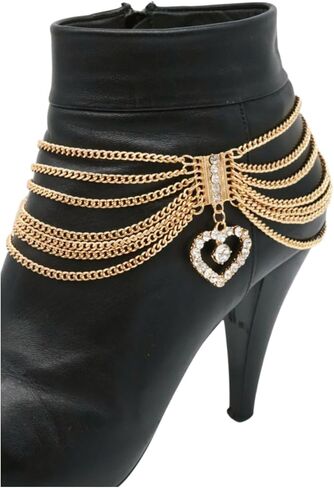 Women Western Fashion Gold Metal Boot Chain Bracelet Shoe Anklet Heart Charm Love in Saudi Arabia