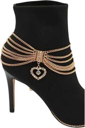 Women Western Fashion Gold Metal Boot Chain Bracelet Shoe Anklet Heart Charm Love in Saudi Arabia