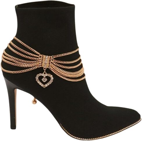 Women Western Fashion Gold Metal Boot Chain Bracelet Shoe Anklet Heart Charm Love in Saudi Arabia