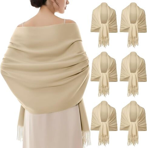 6 Pcs Faux Pashmina Shawl and Wrap for Women 79 x 28 Soft Scarves for Wedding Winter Evening Dress Bridesmaid Gift in Saudi Arabia