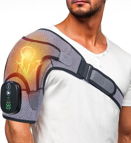 وسادة تدفئة الكتف، وسادة تدفئة كهربائية لاسلكية للأكتاف، التحكم بالتطبيق واللمس مع 3 أوضاع اهتزاز، 7 درجات حرارة قابلة للتعديل، 3 مؤقت، لفافة تسخين محمولة لتخفيف آلام الكتف للنساء والرجال in Kuwait