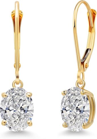 أقراط Gem Stone King 2.00 Cttw IGI المعتمدة من Lab Grown Diamond المتدلية للنساء من الذهب الأصفر عيار 14 قيراط | قطع بيضاوية 1 قيراط | وضوح VS1 | اللون E-F in Kuwait