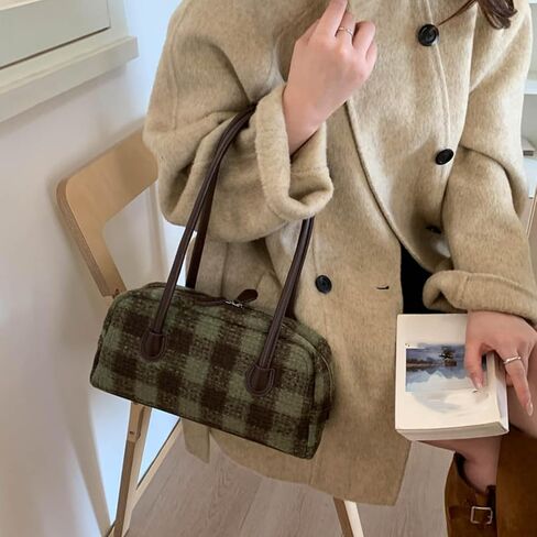 Vintage Shoulder Bag Elegant Christmas Plaid Bag Top-Handle Designer Handbag Underarm Purse Boston Bag in Saudi Arabia