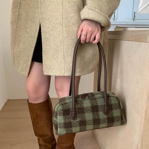 Vintage Shoulder Bag Elegant Christmas Plaid Bag Top-Handle Designer Handbag Underarm Purse Boston Bag in Saudi Arabia