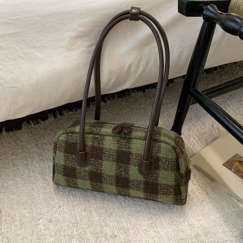 Vintage Shoulder Bag Elegant Christmas Plaid Bag Top-Handle Designer Handbag Underarm Purse Boston Bag in Saudi Arabia