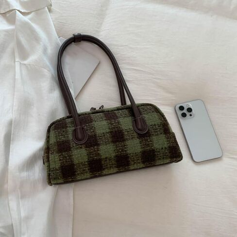 Vintage Shoulder Bag Elegant Christmas Plaid Bag Top-Handle Designer Handbag Underarm Purse Boston Bag in Saudi Arabia