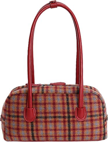 Vintage Shoulder Bag Elegant Christmas Plaid Bag Top-Handle Designer Handbag Underarm Purse Boston Bag in Saudi Arabia