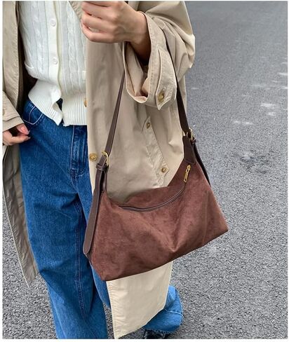 Fall Purse Suede Crossbody Shoulder Bags Brown Suede Purse Trendy Slouchy Faux Tote Bag for Women in Saudi Arabia