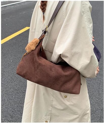 Fall Purse Suede Crossbody Shoulder Bags Brown Suede Purse Trendy Slouchy Faux Tote Bag for Women in Saudi Arabia