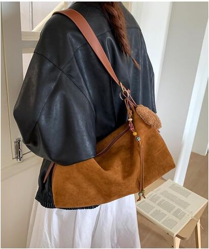 Fall Purse Suede Crossbody Shoulder Bags Brown Suede Purse Trendy Slouchy Faux Tote Bag for Women in Saudi Arabia
