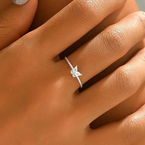 925 Sterling Silver Cute Butterfly Rings for Women Dainty Cubic Zirconia Promise Rings Boho Twisted Stackable Statement Ring Trendy Band Jewelry to Daughter Mom Birthday Valentine's Day Jewelry Gifts in Saudi Arabia