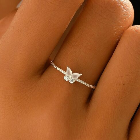 925 Sterling Silver Cute Butterfly Rings for Women Dainty Cubic Zirconia Promise Rings Boho Twisted Stackable Statement Ring Trendy Band Jewelry to Daughter Mom Birthday Valentine's Day Jewelry Gifts in Saudi Arabia