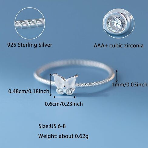 925 Sterling Silver Cute Butterfly Rings for Women Dainty Cubic Zirconia Promise Rings Boho Twisted Stackable Statement Ring Trendy Band Jewelry to Daughter Mom Birthday Valentine's Day Jewelry Gifts in Saudi Arabia