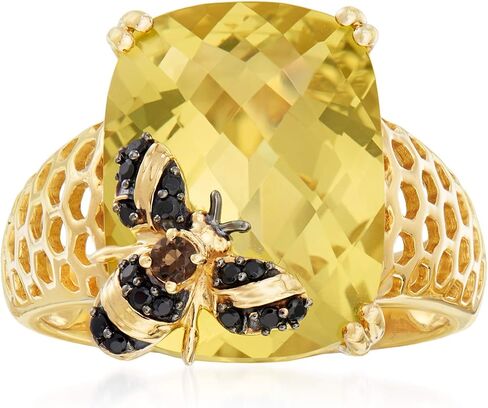 Ross-Simons 8.75 Carat Lemon Quartz Bumblebee Ring With Smoky Quartz and Black Spinels in 18kt Gold Over Sterling in Saudi Arabia