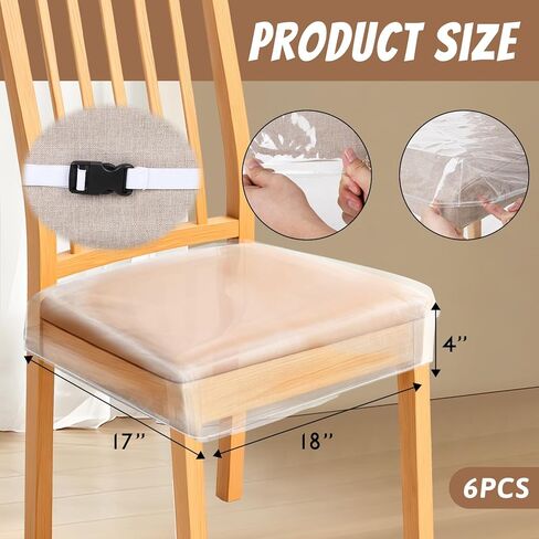6 عبوات من أغطية الكراسي البلاستيكية، أغطية كراسي تناول الطعام البلاستيكية شديدة التحمل مقاومة للماء والخدش، أغطية مقاعد مع حزام حزام قابل للتعديل، 43.18 سم عمق × 45.72 سم عرض × 10.16 سم ارتفاع in Kuwait