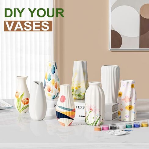 OERGKE White Ceramic Vase with Painting Kit Small vases for Flowers, Home Farmhouse Decor Modern Boho Vases for Living Room, Office, Dining Table, Bedroom, Kitchen Shelf(8packs) in Kuwait
