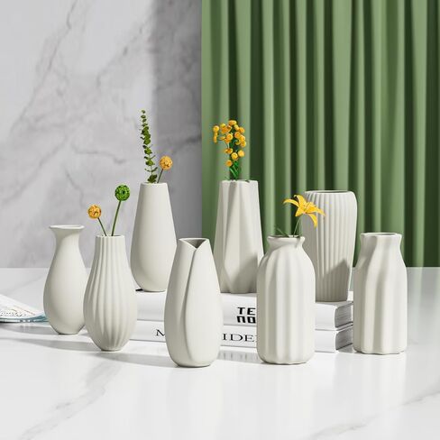 OERGKE White Ceramic Vase with Painting Kit Small vases for Flowers, Home Farmhouse Decor Modern Boho Vases for Living Room, Office, Dining Table, Bedroom, Kitchen Shelf(8packs) in Kuwait
