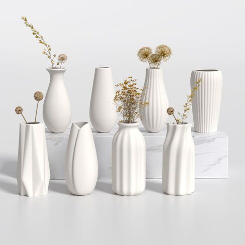 OERGKE White Ceramic Vase with Painting Kit Small vases for Flowers, Home Farmhouse Decor Modern Boho Vases for Living Room, Office, Dining Table, Bedroom, Kitchen Shelf(8packs) in Kuwait