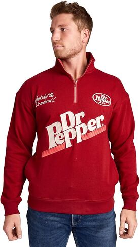 سترة Bioworld Dr Pepper Just What The Dr Ordered للرجال باللون الأحمر بأكمام طويلة وربع سحاب in Saudi Arabia