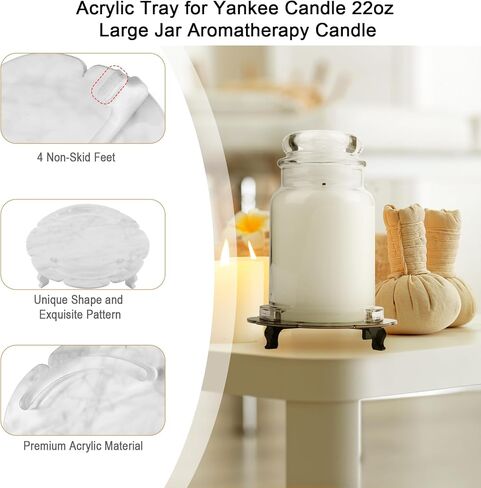 صينية حامل معطرة من Beautyflier، حامل بقاعدة لشمعة Yankee Classic بجرة كبيرة سعة 22oz، لوحة أكريليك بنمط رخامي مزخرف، حامل فقط (أسود) in Saudi Arabia