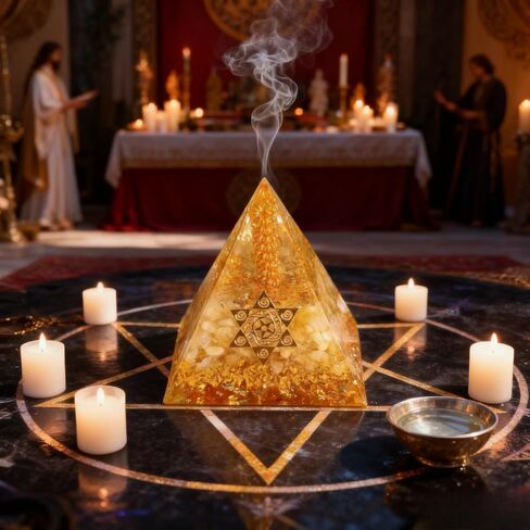 Artistic Epoxy Resin Pyramid, Crystal Embedded Home Decoration Piece in Saudi Arabia