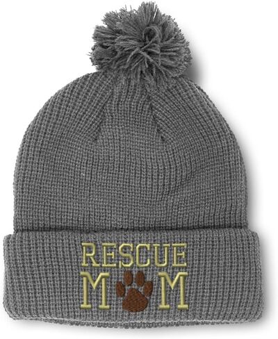 Pom Pom Beanies for Women Rescue Mom Dogs Cats Mother Skull Cap Winter Hats for Men Acrylic One Size in Saudi Arabia
